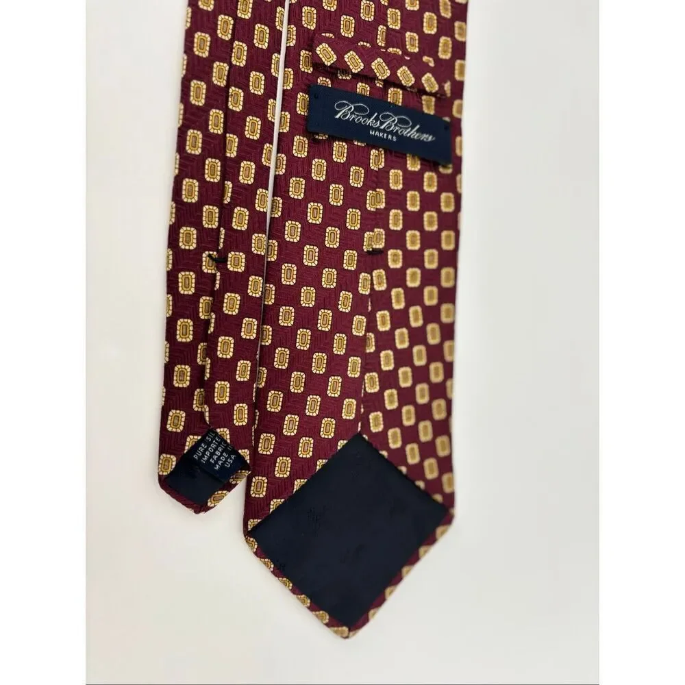 Brooks Brothers Makers 100% Silk Tie Burgundy Gold